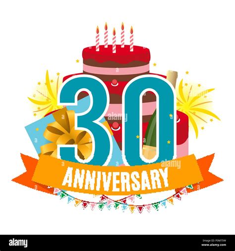 Template 30 Years Anniversary Congratulations Greeting Card With Cake