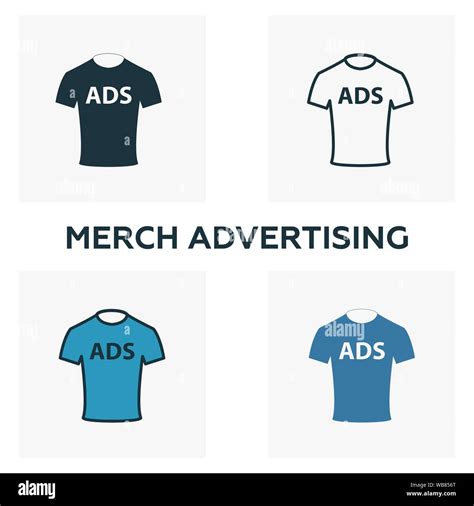 Merch Advertising Icon Set Four Elements In Diferent Styles From