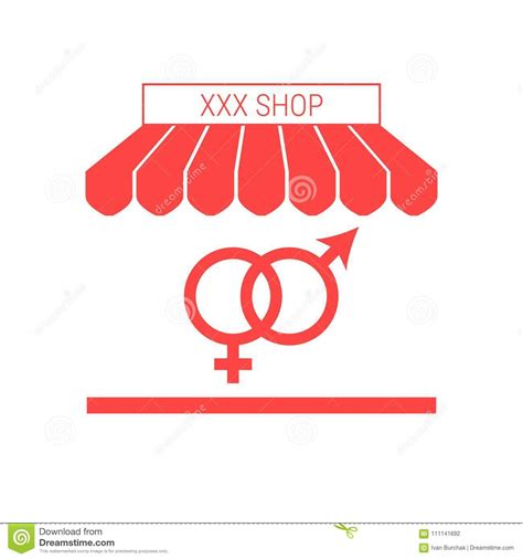 Sex Shop Single Flat Vector Icon Striped Awning And Signboard Stock
