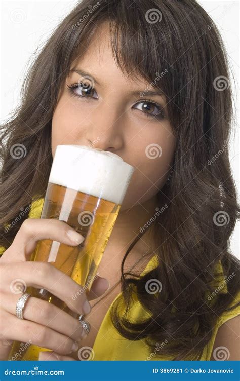 Pretty Girl Drinking Beer From The Glass Stock Image Image Of Drink