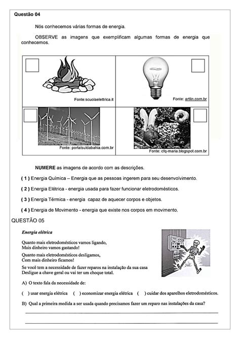 Ciências Fontes De Energia 5° Ano Atividade De Ciências Para