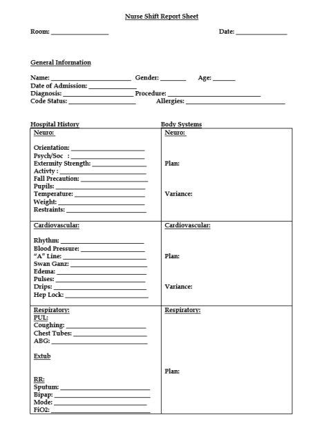 Nursing Report Sheet Template 15 Best Templates And Images In Pdf