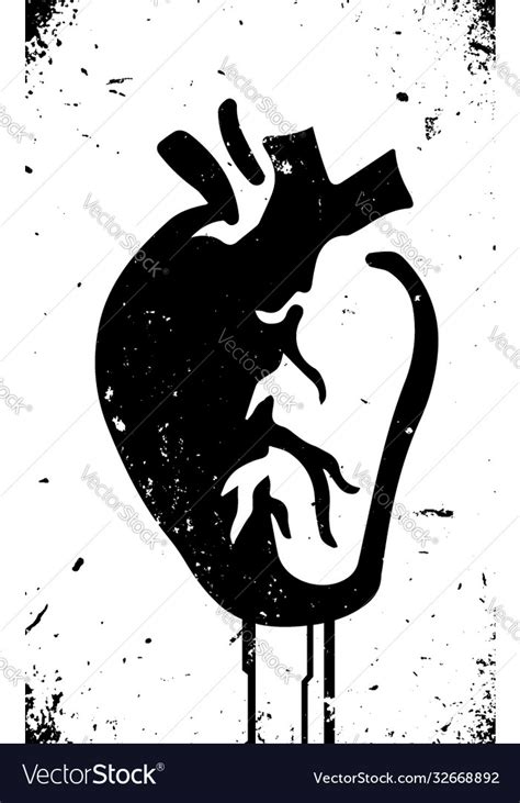 Anatomical Heart Stencil Style With Dripping Vector Image