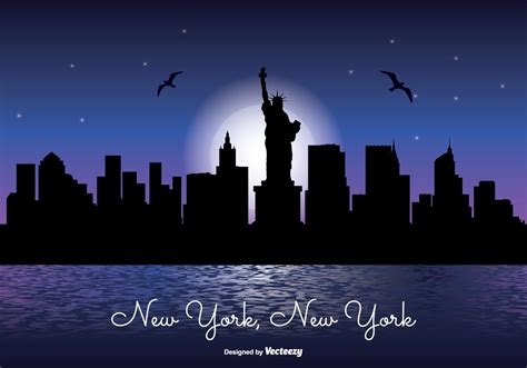 New York Night Skyline Illustration 97263 Vector Art At Vecteezy