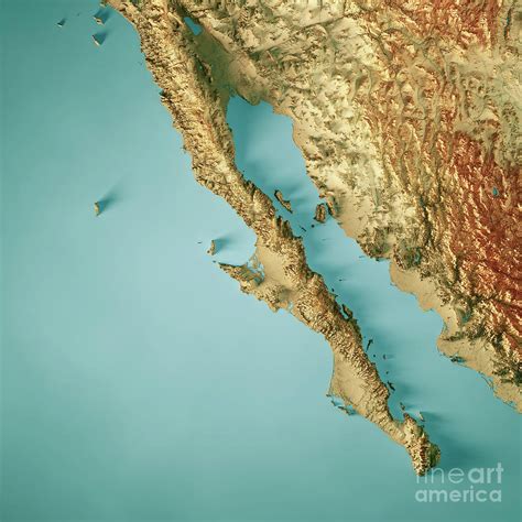 baja california topographic map 3d render color digital art by frank ramspott pixels merch