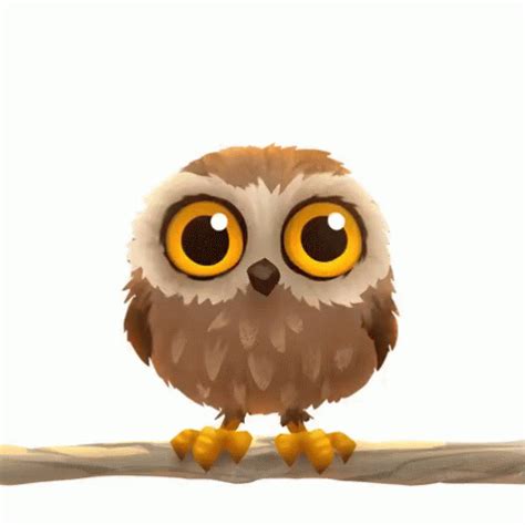 An Owl Sitting On Top Of A Tree Branch With Big Eyes And Yellow Beaks