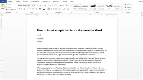 How To Insert Sample Text Into A Document In Ms Word Youtube