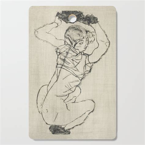 Squatting Woman Naked Lady Female Line Art By Egon Schiele Cutting Board By Artsy Harbour