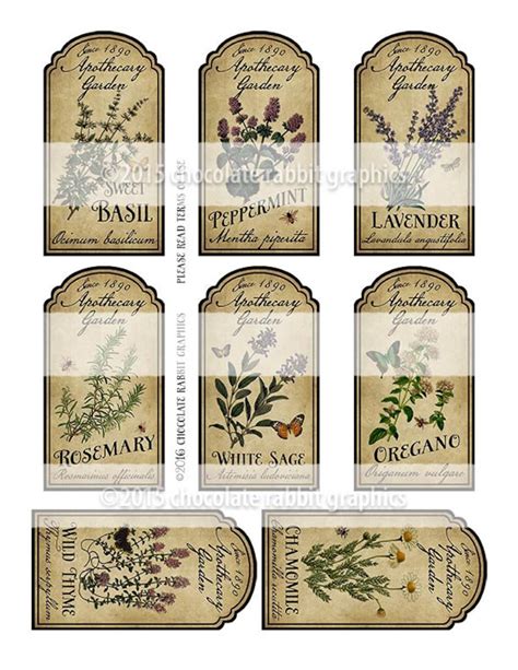 Herb Garden Labels Printable Apothecary Labels Vintage Style Etsy