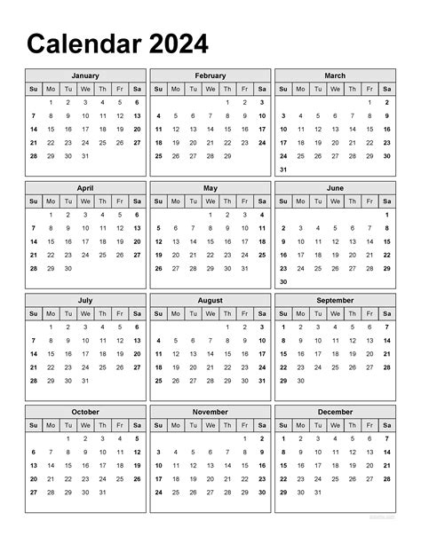 2024 Yearly Calendar Printable Pdf Downloadable Calendar 2024 January