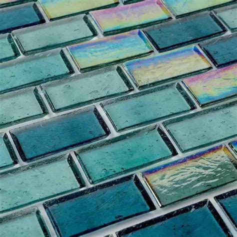 Iridescent Recycled Glass Tile Turquoise 1 X 2 Mineral Tiles