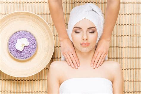 Beautiful Young And Healthy Woman On Bamboo Mat In Spa Salon Ha Stock Image Image Of Medicine
