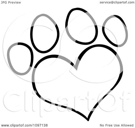Clipart Outlined Heart Shaped Dog Paw Print Royalty Free