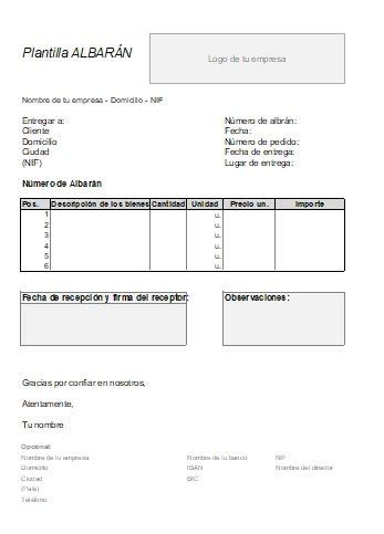10 plantillas de albarán para descargar gratis en Word y Excel