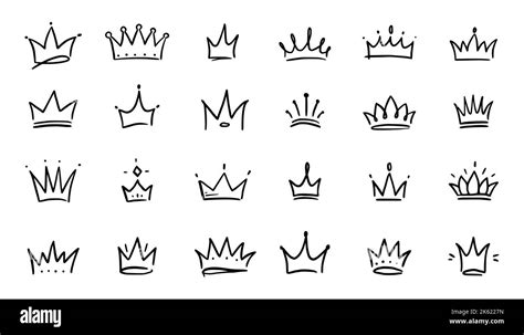 Doodle Crown Hand Drawn Set Doodle Princess Crown Queen Tiara Line