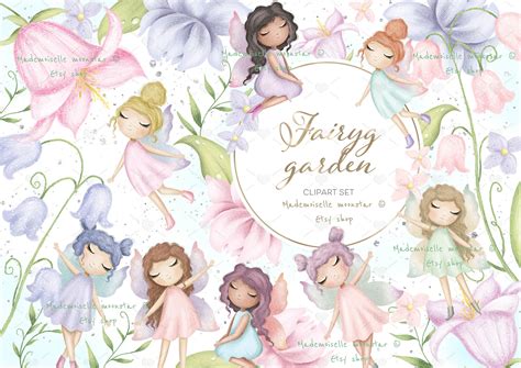 Fairy Garden Clipart Set Cute Watercolor Magic Clipart Etsy Uk