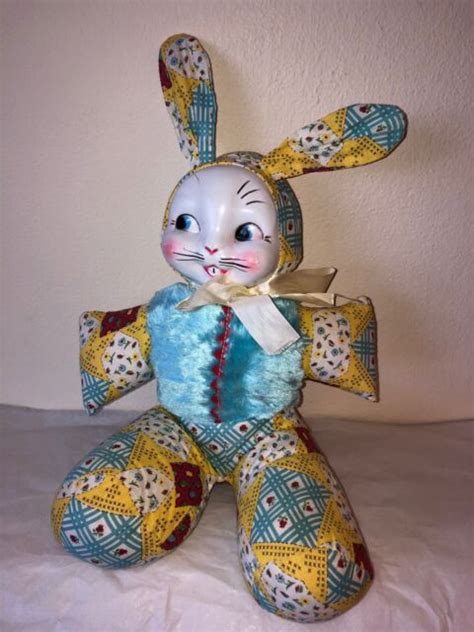 Vintage Stuffed Anthropomorphic Easter Bunny Rabbit Handmade Plastic