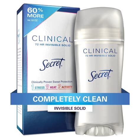 secret clinical strength invisible solid antiperspirant and deodorant completely clean 2 6 oz