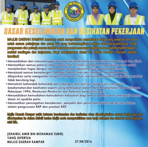 Wan azizah wan ismail melancarkan dasar keselamatan dan kesihatan pekerjaan, kkp negara. JKKP | Portal Rasmi Majlis Daerah Kampar (MDK)