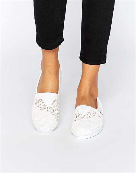 Toms Classic White Lace Leaves Flat Shoes Asos