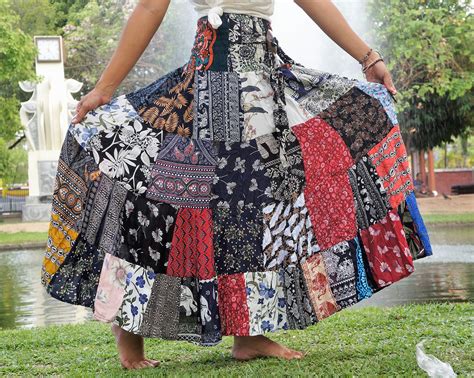 Patchwork Skirts Long Patterned Skirt Boho Multi Colored Etsy
