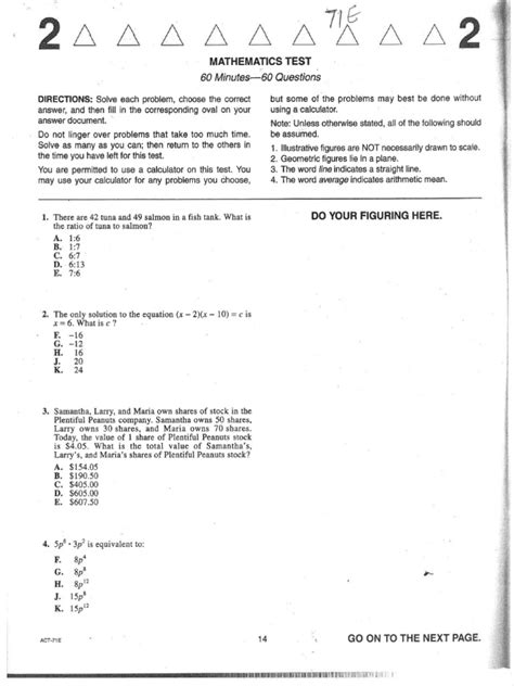 Act Practice Test Form 71e With Answers