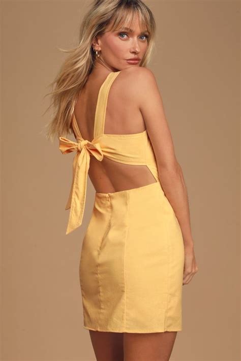 Iva Yellow Sleeveless Tie Back Mini Dress In 2020 Yellow Mini Dress