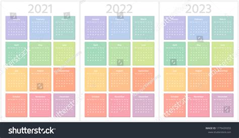 Color Calendar 2021 2022 2023 Years Stock Vector Royalty Free 1779439355