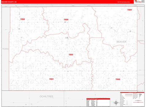 Beaver County Ok Zip Code Wall Map Red Line Style By Marketmaps