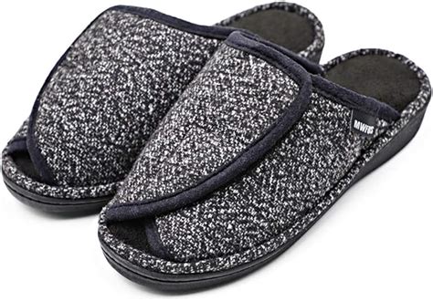 Womens Diabetic Slippers Adjustable Open Toe Plush Terry Warm