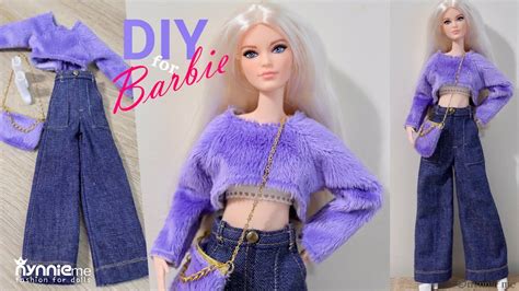 Diy Barbie Clothes Wide Leg High Waist Jeans And Fluffy Crop Top Nynnie Me Youtube