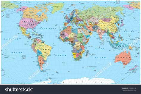 Colored World Map Borders Countries Roads Royalty Free Stock