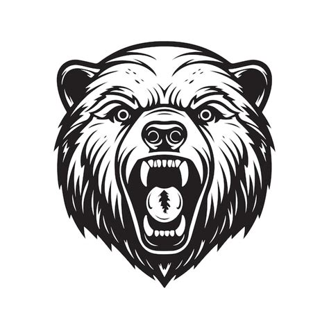 Premium Vector Angry Grizzly Bear Vintage Logo Line Art Concept Black