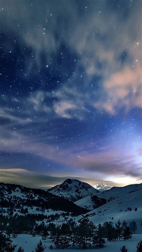 Aurora Star Sky Snow Mountain Winter Nature Iphone Wallpapers Free Download