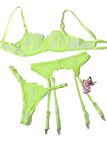Lilosy Women S Sexy Underwire Garter Lingerie Set For Sex Play Costumes Push Up Embroidered Mesh