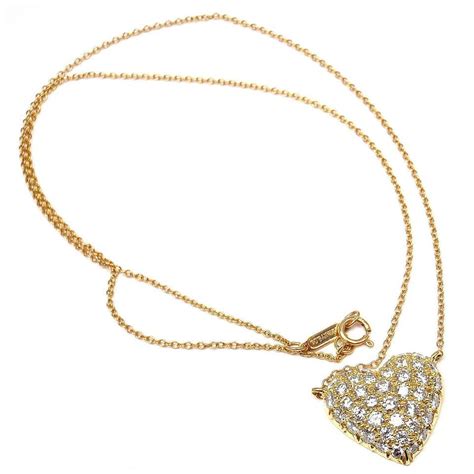 Tiffany And Co Pave Diamond Gold Puffed Heart Pendant Necklace At