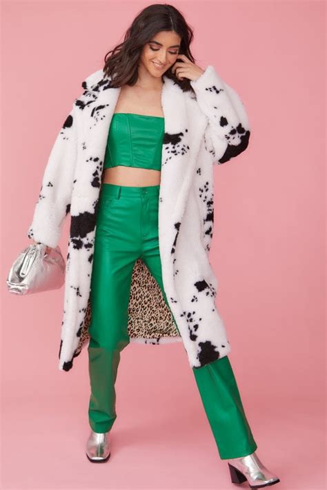 Jayley Faux Fur Cow Print Maxi Coat The Outlet From Jayley Uk