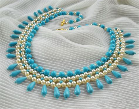 Free Pattern For Beaded Necklace Turquoise And Pearls Beads Magic