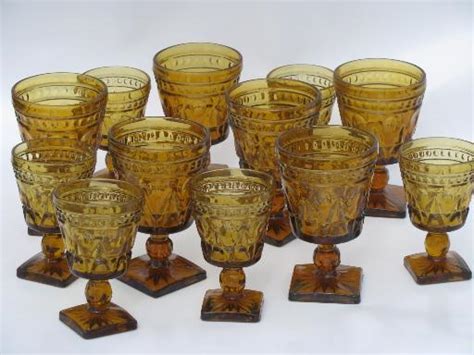 Heavy Amber Glass Goblets Vintage Colony Park Lane Wine And Water Glasses