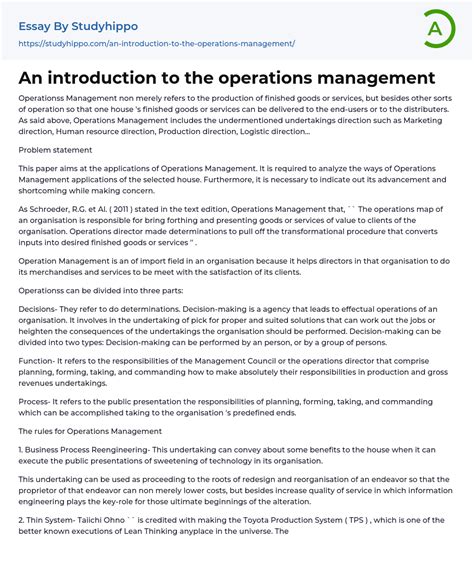 An Introduction To The Operations Management