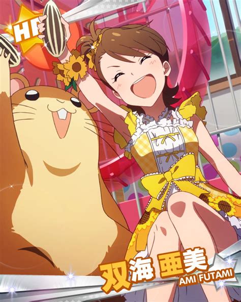 Safebooru Blush Brown Hair Character Name Closed Eyes Dress Futami Ami Hamster Happy