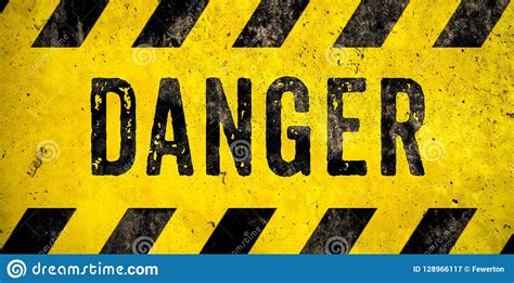 Danger Warning Sign Word Text As Stencil With Yellow And Black Stripes