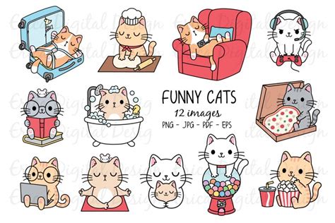 Funny Cats Clipart Set 12 Cute Images 520087