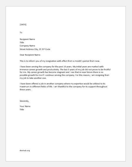 Resignation Letter To Take Another Job Document Hub