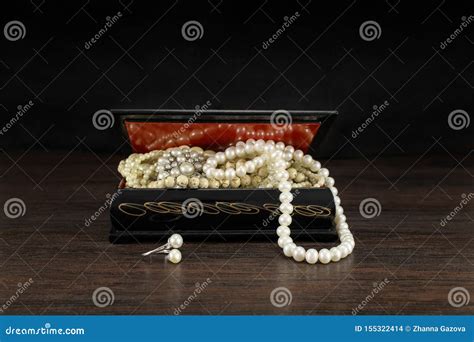 Pearls In Old Jewelry Open Chest Vintage Treasure Box And Pearl