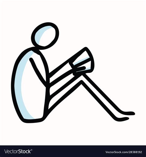 Reading Stick Figure Person Sitting With Book Or Vector Image