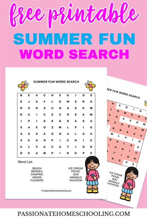 Free Printable Summer Fun Word Search Passionate