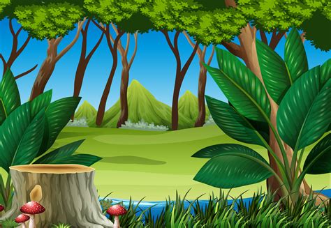 Forest Scene With Stump Tree And Mountains 302029 Vector Art At Vecteezy