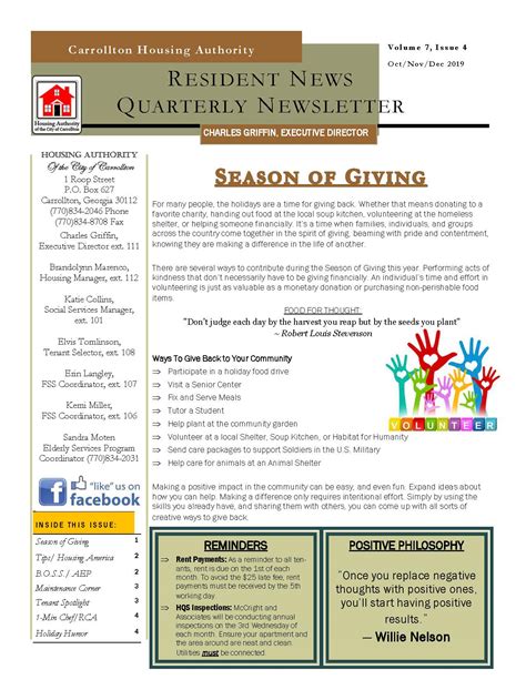 Cha Quarterly Newsletter Housing Authority Of The City Of Carrollton