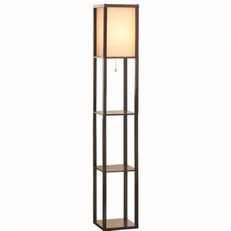 Allen Roth 62 In Brown Shelf Floor Lamp With Fabric Shade At